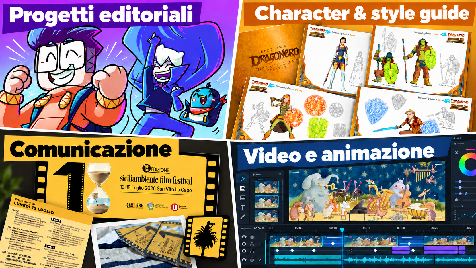 Progetti editoriali, personaggi e style guide, comunicazione, video e animazione di Studio RAM