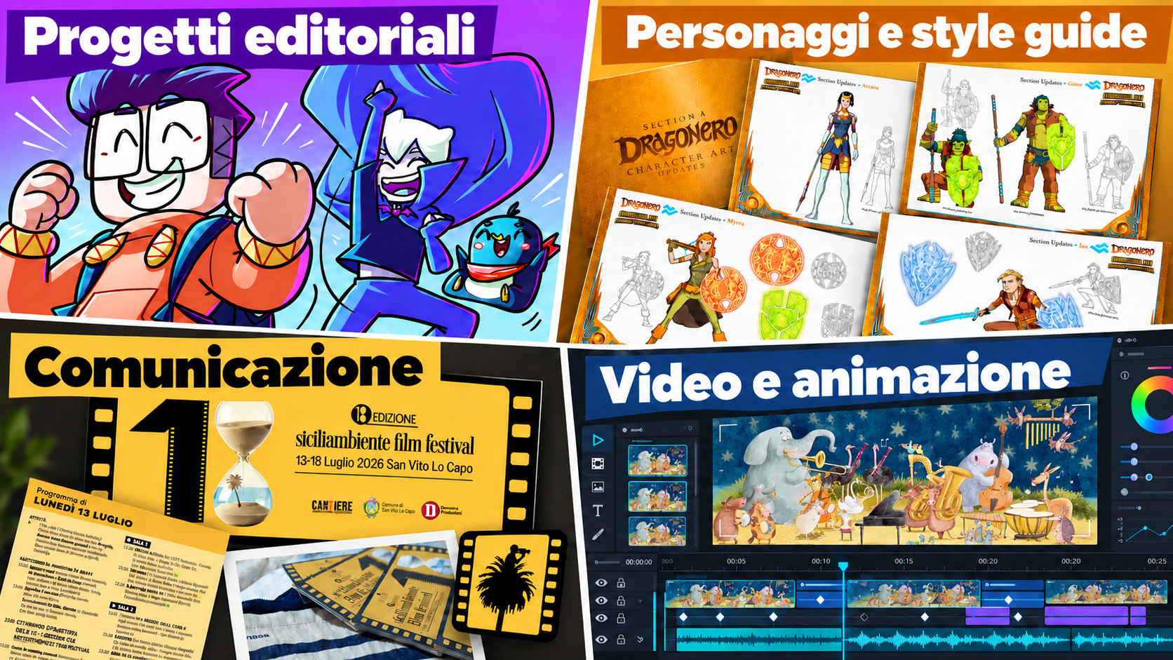 Progetti editoriali, personaggi e style guide, comunicazione, video e animazione di Studio RAM